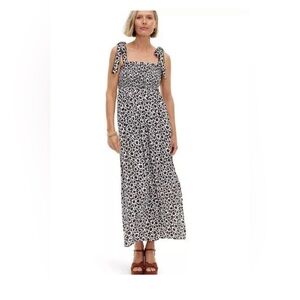 Diane Von Furstenberg for Target Smocked Tie Strap Neutral Poppy Midi Dress
